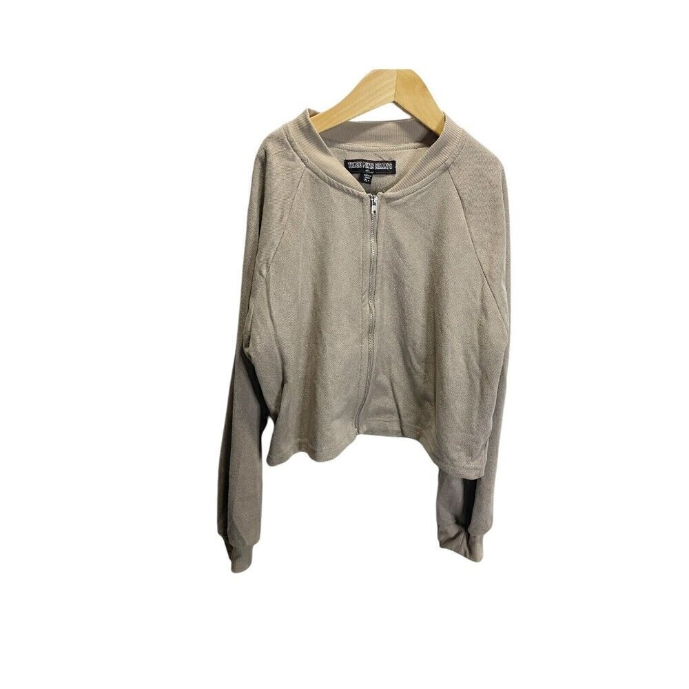 Three Pink Hearts Brand Bomber Jacket Girls Zipper Tan Casual Knit XL Casual